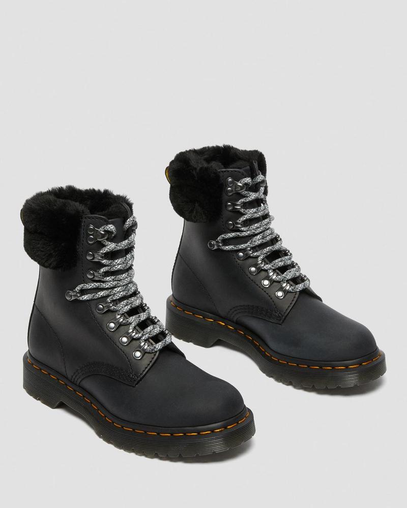 Black Women's Dr Martens 1460 Serena Collar Faux Fur Lined Winter Boots | CA 278XYU